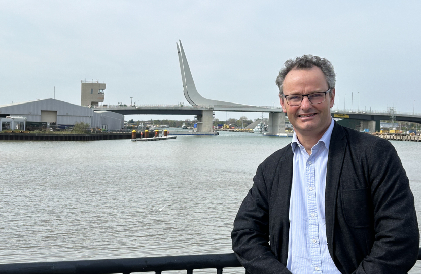 Peter Aldous at the Gull Wing Bridge